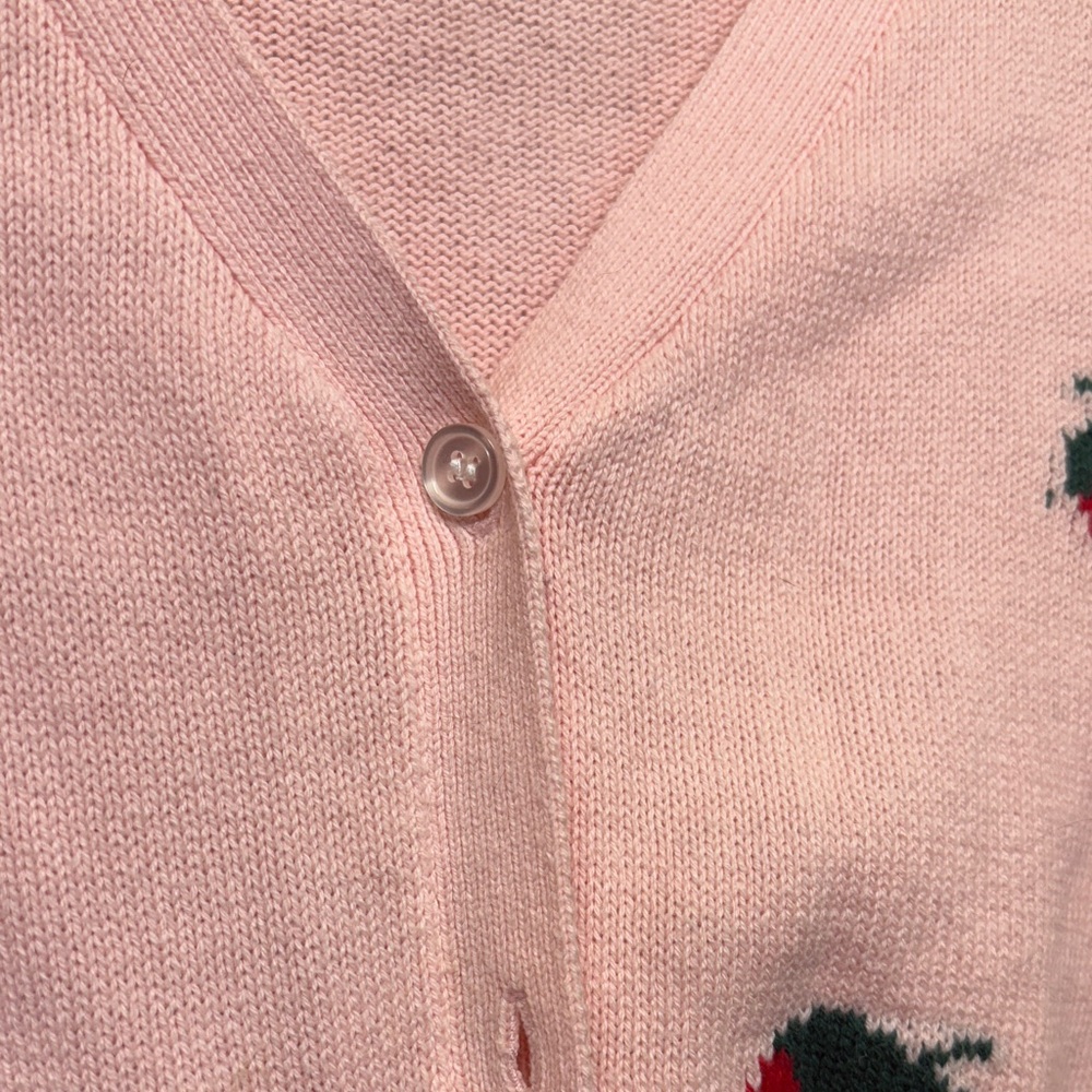 Y2K Inspired Strawberry Print Cotton Knit Crop Button Kawaii Coquette Cardigan - Picture 4 of 7